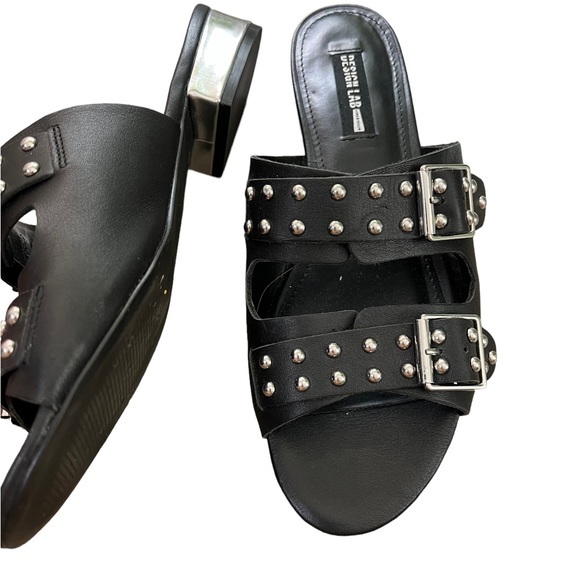 DESIGN LAB LORD & TAYLOR Punk Studded Rivet Leather Slip On Sandal size 9 Black - Picture 10 of 12